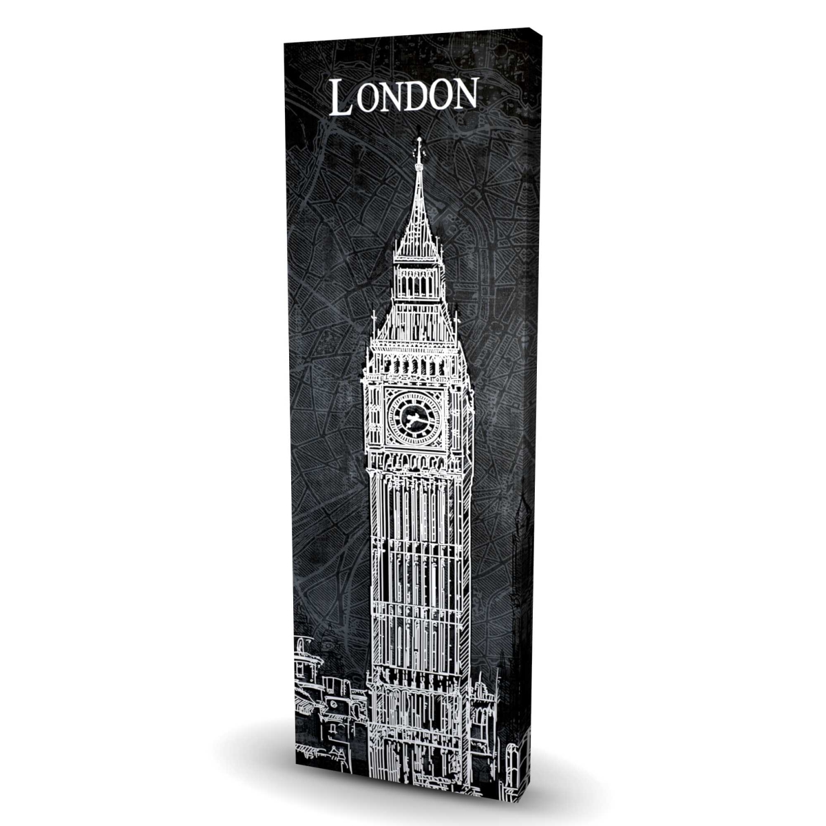 C1RC2060CPXOB5 20 x 60 in. Big Ben Sketch with Map Background - Architecture Gray Canvas