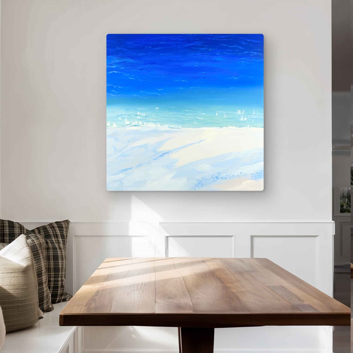 C1MP32327L02AF 32 x 32 in. Satellite View of the Ocean Wall Art - Turquoise Beach Metal Print