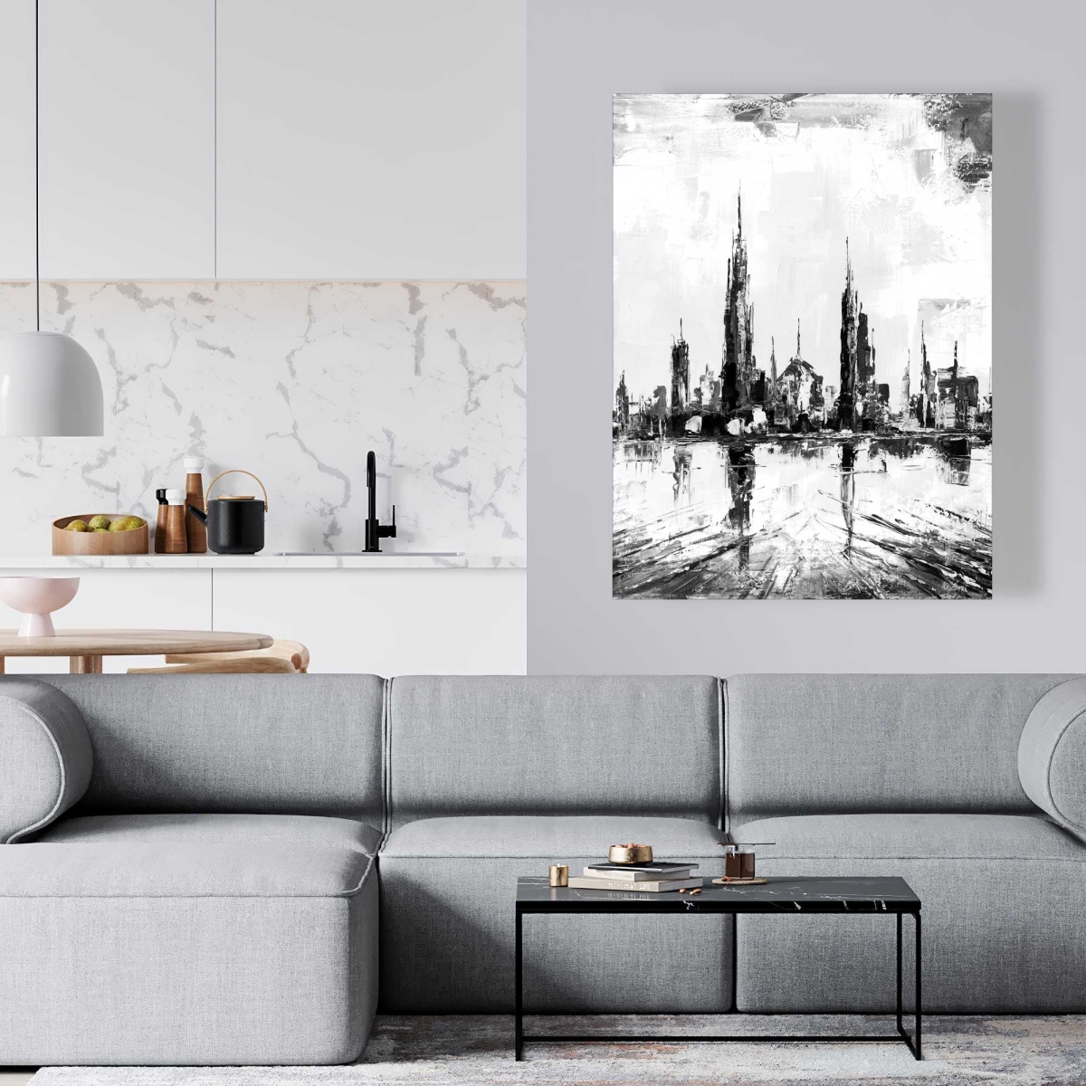 C1RC36482BD6A7 36 x 48 in. Abstract & Texturized Mono City Canvas - Home Decor Art