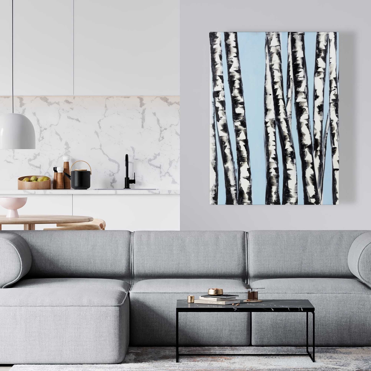 C1RC3648KY2KRI 36 x 48 in. Pastel Birches - Modern Canvas Landscape for Home Decor