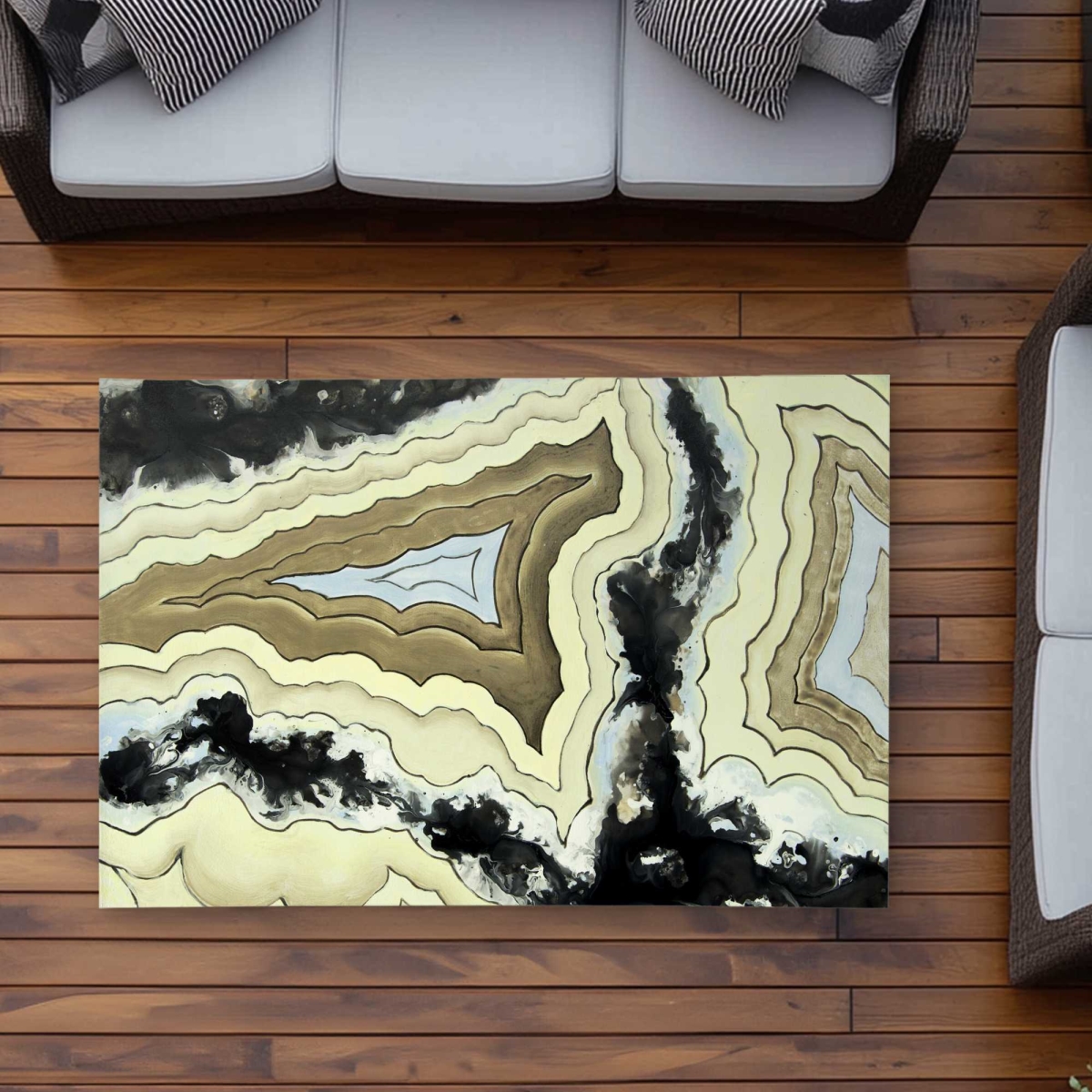 C1ROAR35IC2BJ8 3 x 5 ft. Lace Agate Abstract Black Outdoor Rectangle Area Rug for Home Decor