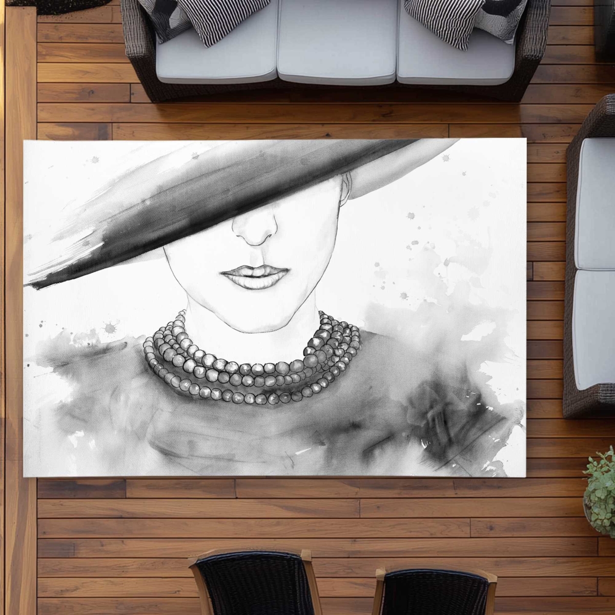 C1ROAR57SSCPLA 5 x 7 ft. Mysterious Lady with A Hat - Office Figurative Outdoor Rectangle Area Rug