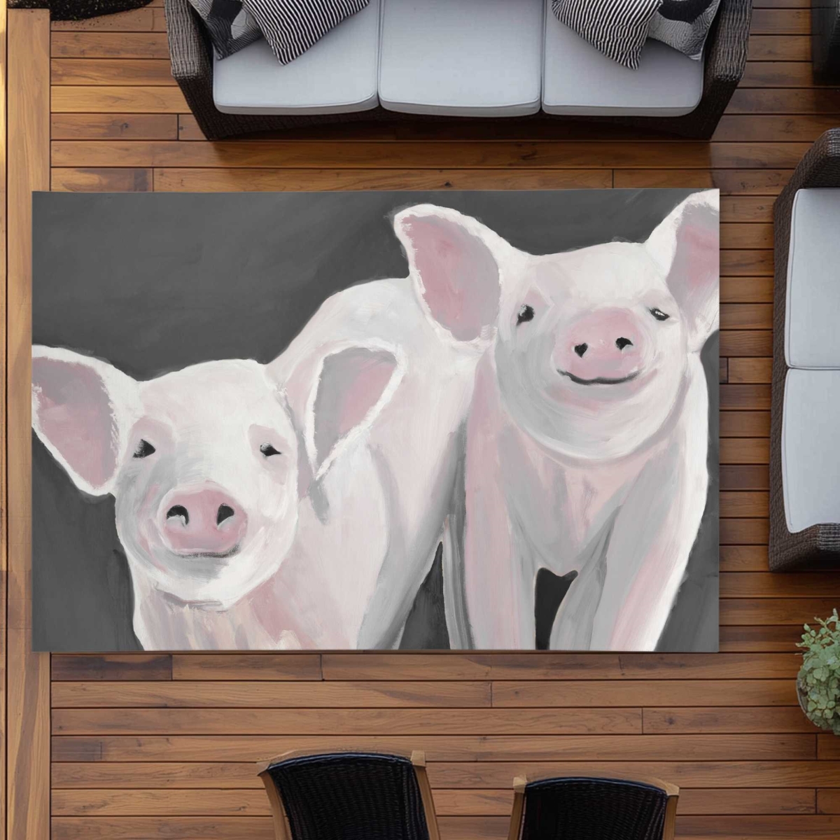 C1ROAR57WREOL3 5 x 7 ft. Two Little Piglets Rustic Gray Outdoor Rectangle Area Rug - Home Decor