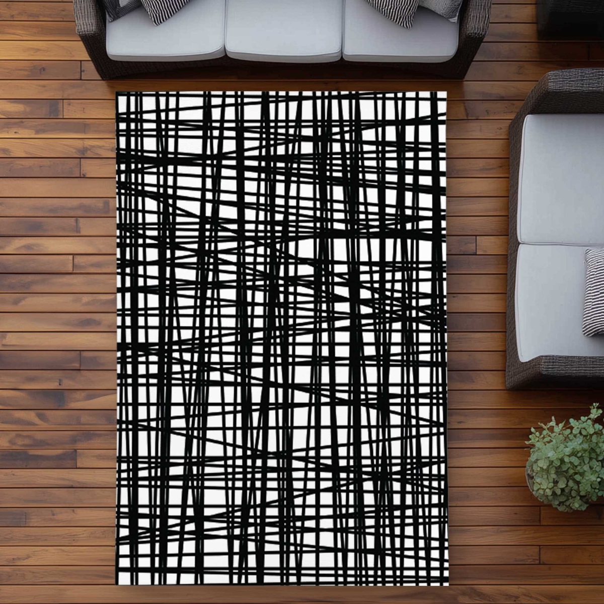 C1ROAR57X1FWY1 5 x 7 ft. Abstract Small Stripes - White Shapes Outdoor Rectangle Area Rug for Home