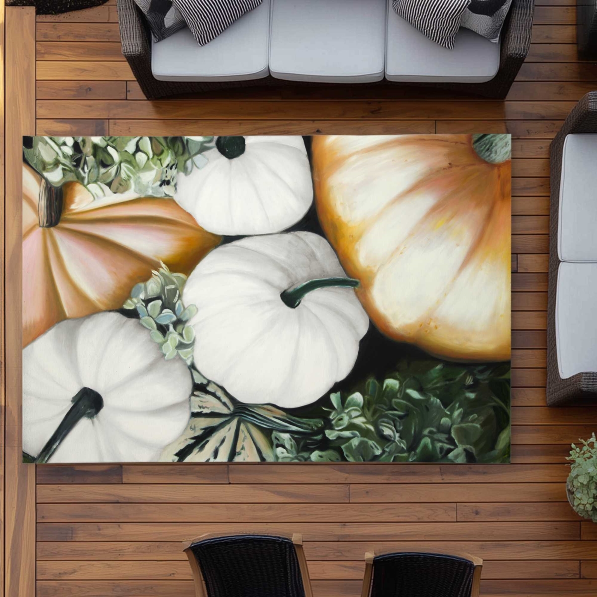 C1ROAR57XAZNJZ 5 x 7 ft. Fall Pumpkins Green Rustic Outdoor Rectangle Area Rug for Home Decor