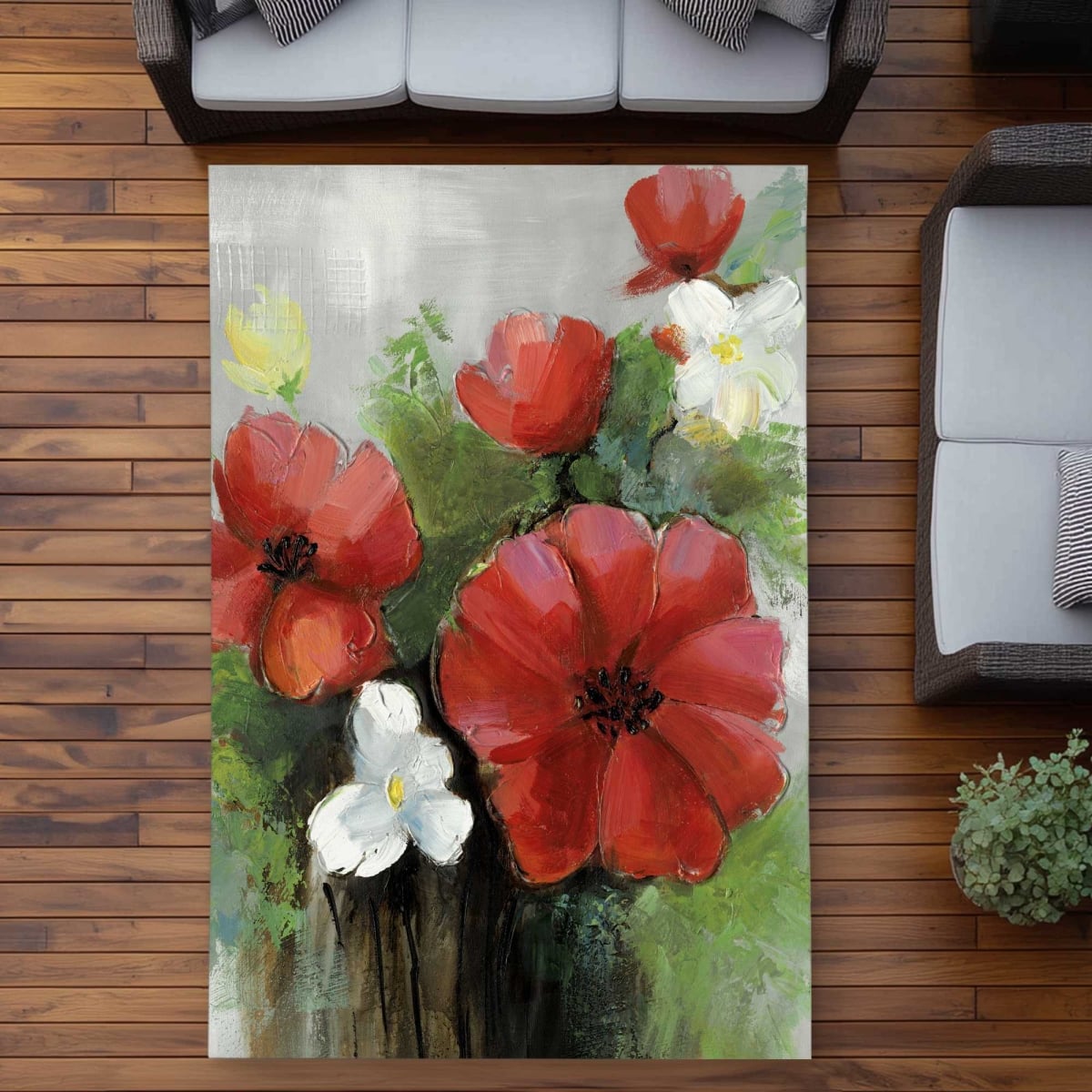 C1ROAR57XSXRD3 5 x 7 ft. Abstract Wild Flowers Bundle - Red Floral Outdoor Rectangle Area Rug