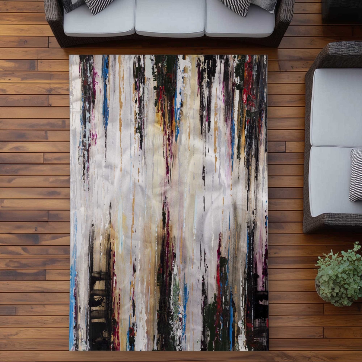 C1ROAR57Y7FZHO 5 x 7 ft. Abstract Runny Paint Rectangle Area Rug - Modern Abstract Outdoor Decor