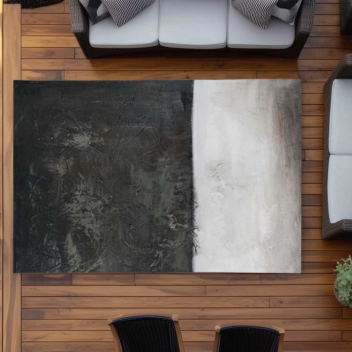 C1ROAR57ZSAKW6 5 x 7 ft. Abstract Shape Black Minimalist Outdoor Rectangle Area Rug - Decor