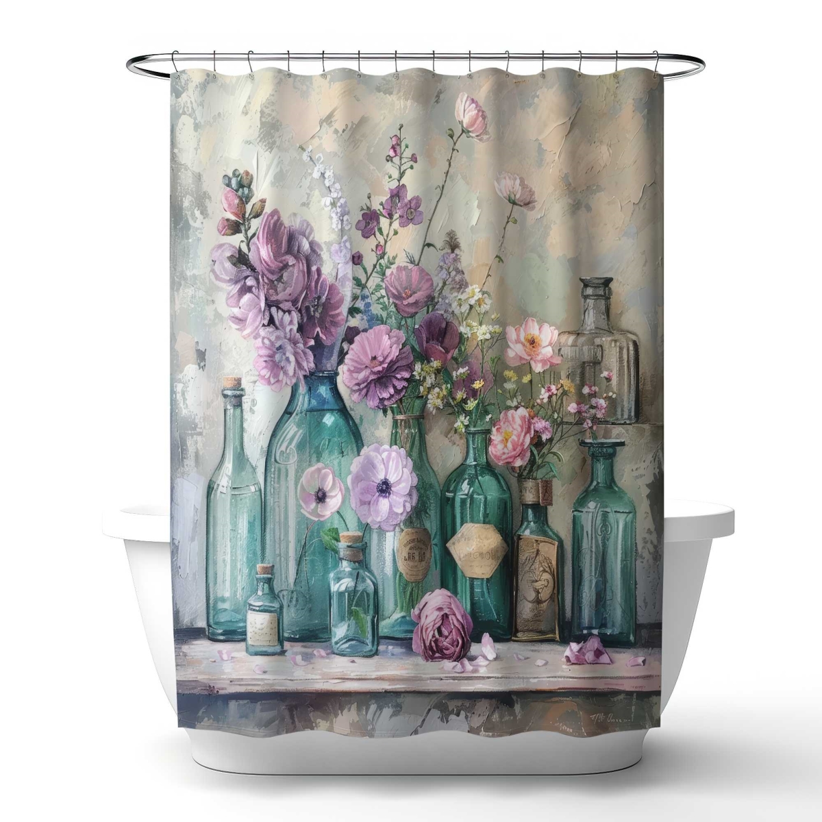 C1SC7174BNVS4A 71 x 74 in. Bottles Shower Curtain - Decor - Stylish Bathroom Update