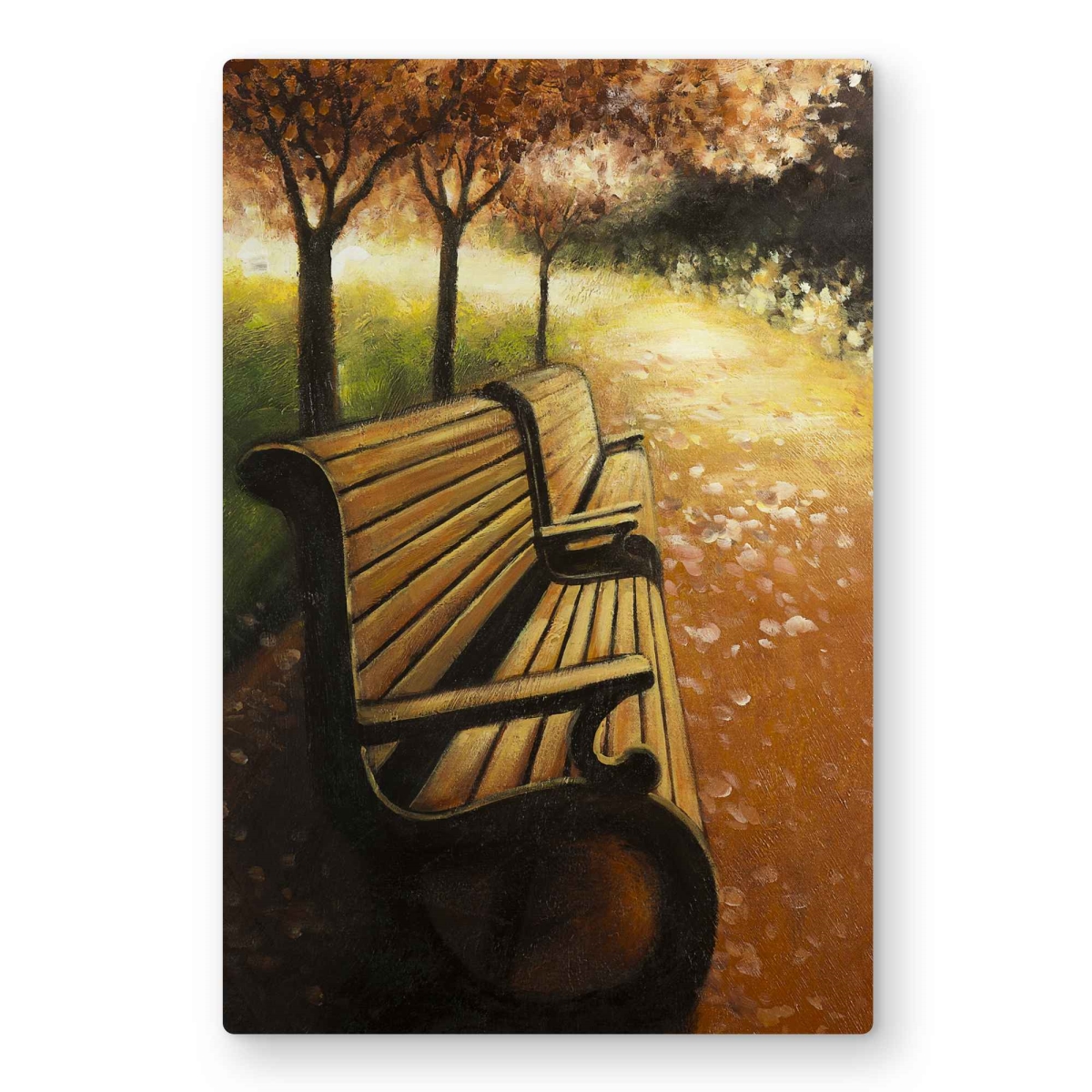 C1MP2436E78PBO 24 x 36 in. Park Bench On A Fall Day Wall Art - Contemporary Metal Print Decor