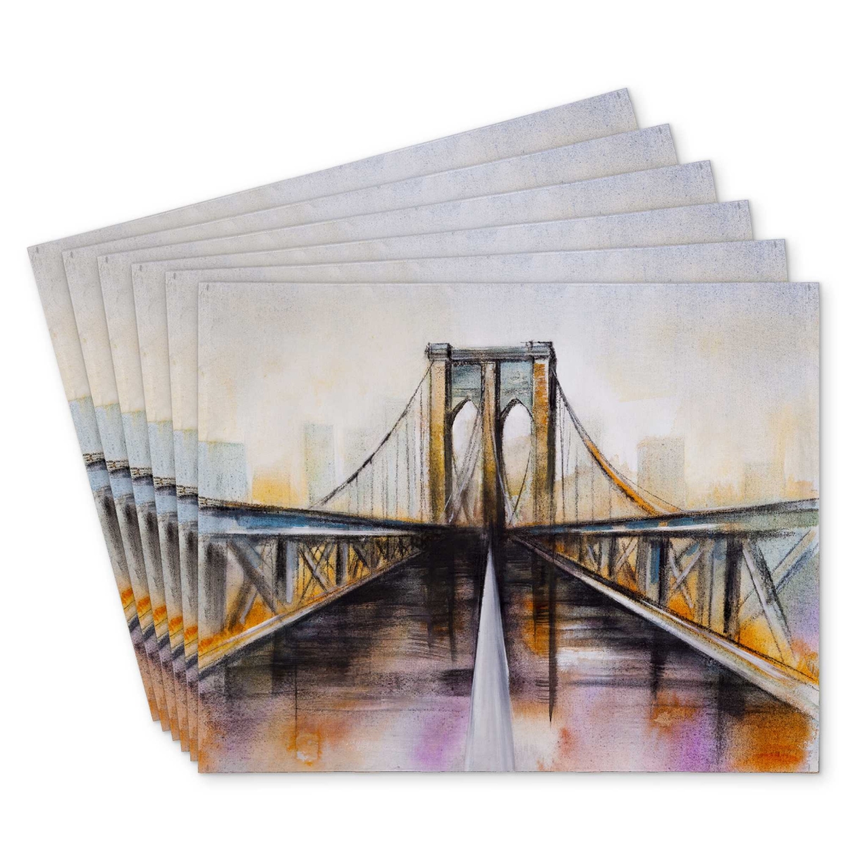 Picture of Begin Home Decor C6PP14182NGAKU 14 x 18 in. Colorful Brooklyn Bridge Polyester Placemat - Home Decor - Set of 6