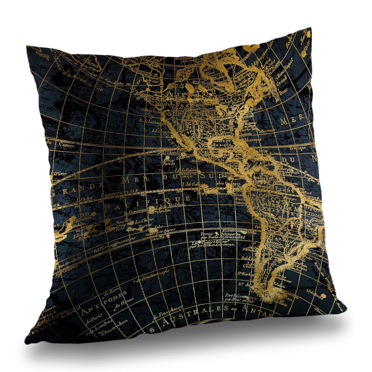 C1PC14142KLVZN 14 x 14 in. Blue & Marine World Map Globe - Shapes Man Cave Throw