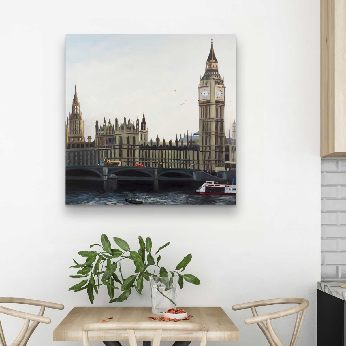 C1RC3232L4ZF2R 32 x 32 in. Big Ben Clock Elizabeth Tower Beige Canvas - Home Decor