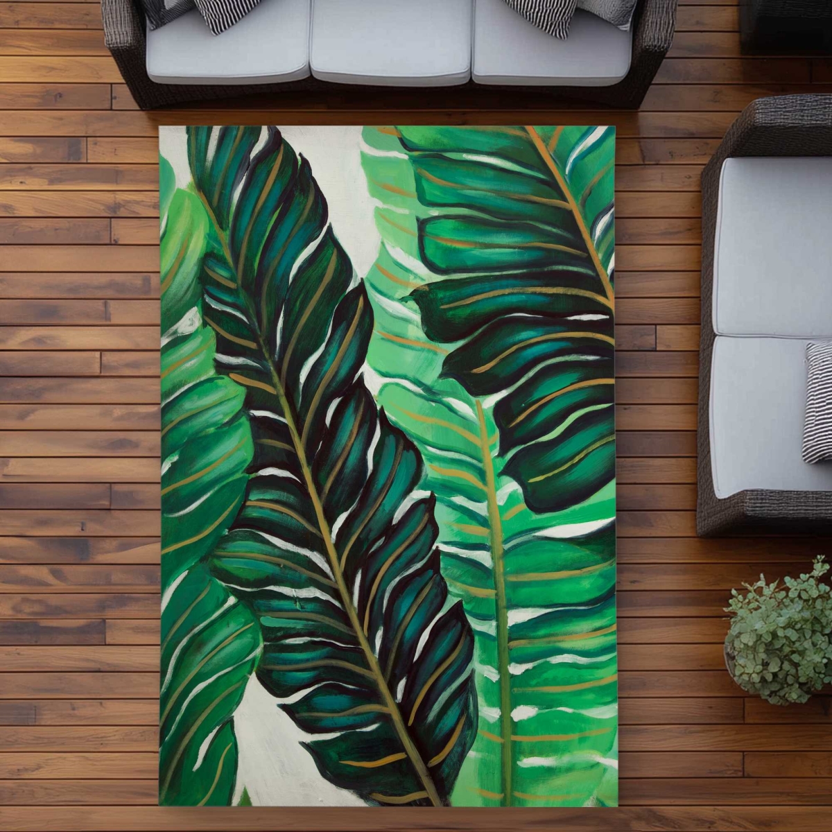 C1ROAR57ODPHK6 5 x 7 ft. Several Exotic Plant Leaves Rectangle Area Rug - Floral Botanical Decor
