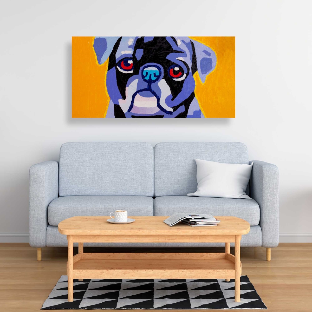 C1RC2448XDM1O8 24 x 48 in. Flash The Pug - Black Canvas Livingroom Decor for Dog Lovers