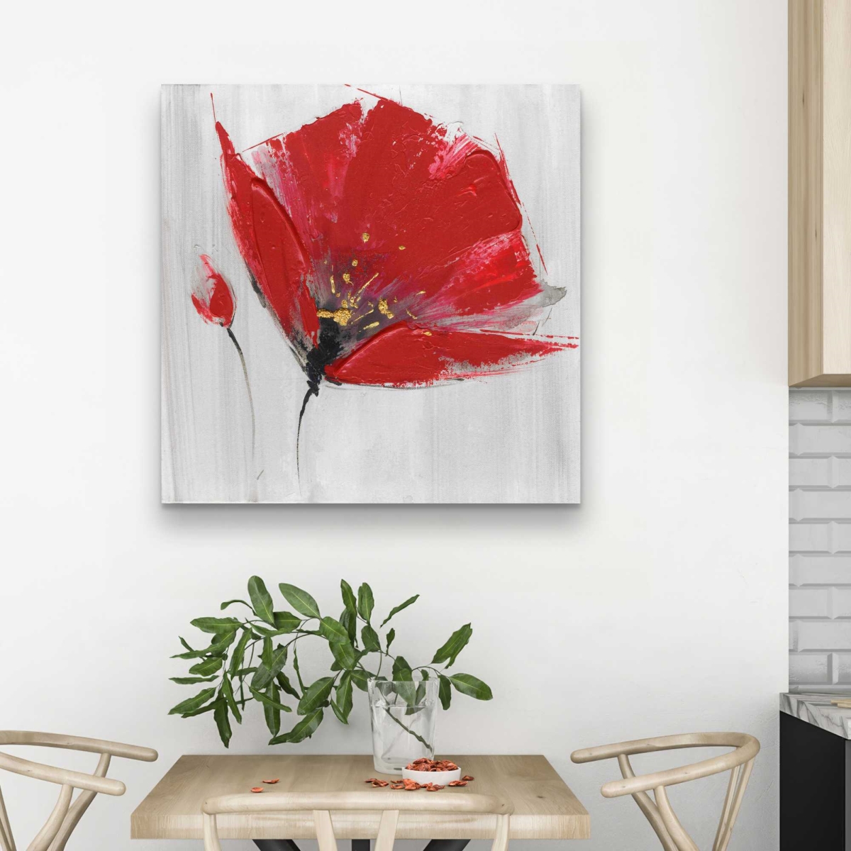 C1RC3232093R5F 32 x 32 in. Two Red Flowers on Gray Background - Botanical Canvas Art