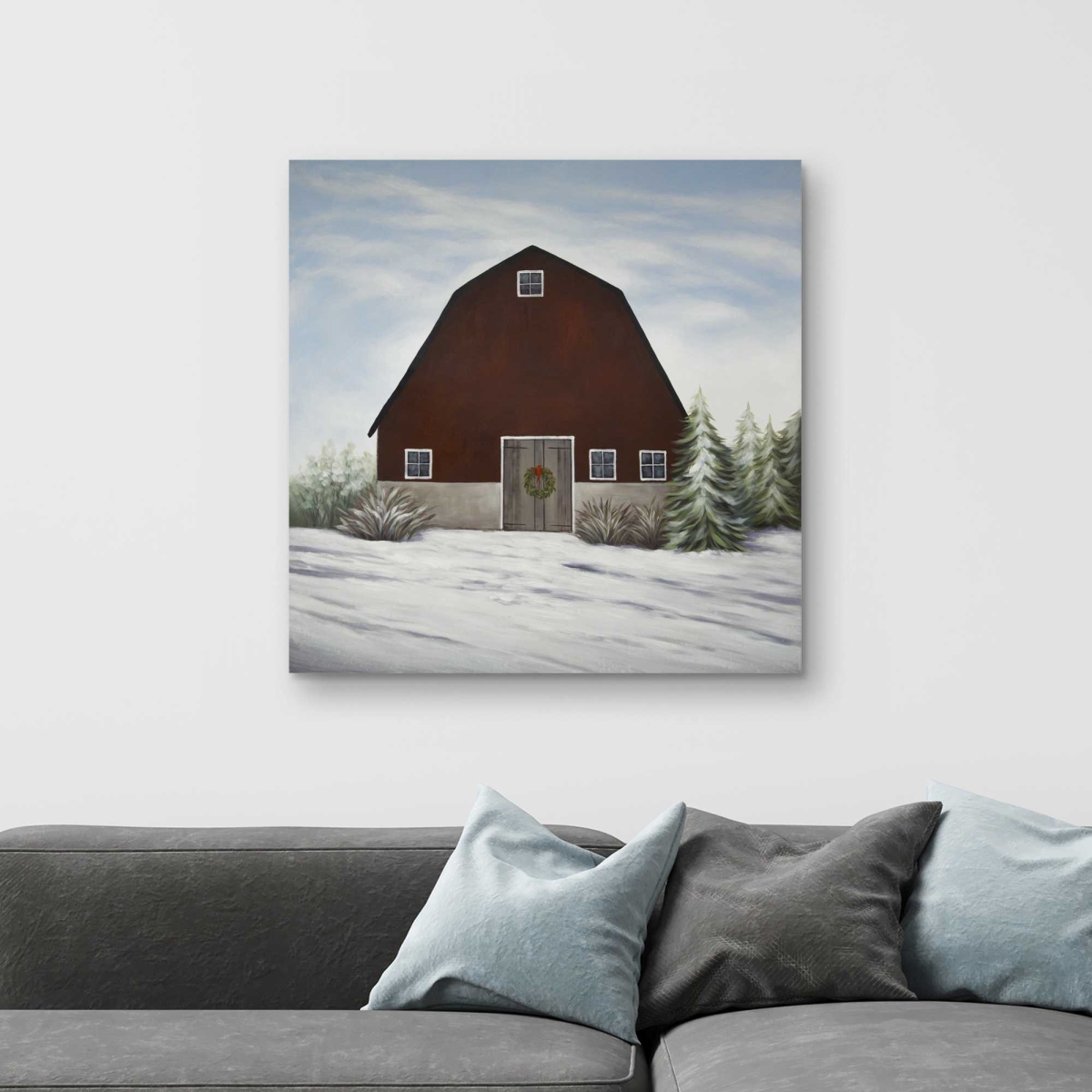 C1RC3232A6XCJ3 32 x 32 in. Its Winter on the Farm - Farmhouse Bedroom Canvas Decor