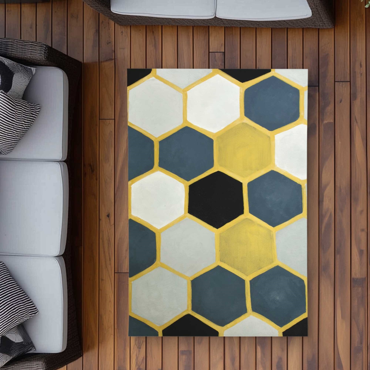 C1ROAR35H88E03 3 x 5 ft. Blue & Gold Cells - Patterns Gray Outdoor Rectangle Area Rug for Home