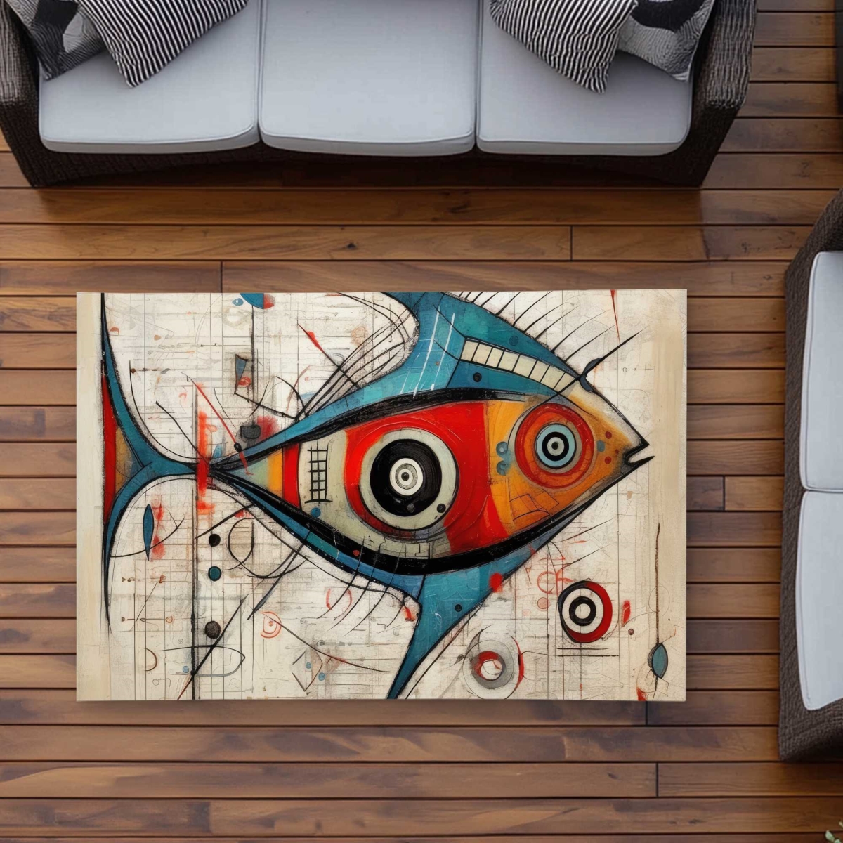 C1ROAR35HKNS8S 3 x 5 ft. Abstract Fish - Bathroom Abstract Outdoor Rectangle Area Rug