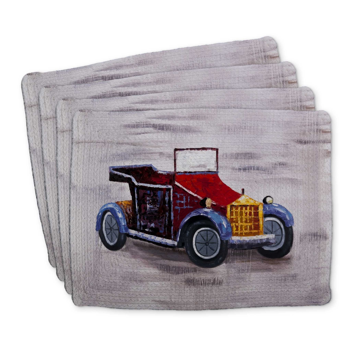 Picture of Begin Home Decor C4BP1418I6ZKY7 14 x 18 in. Vintage Toy Car - Braided Polyester Placemat for Home Decor - Set of 4