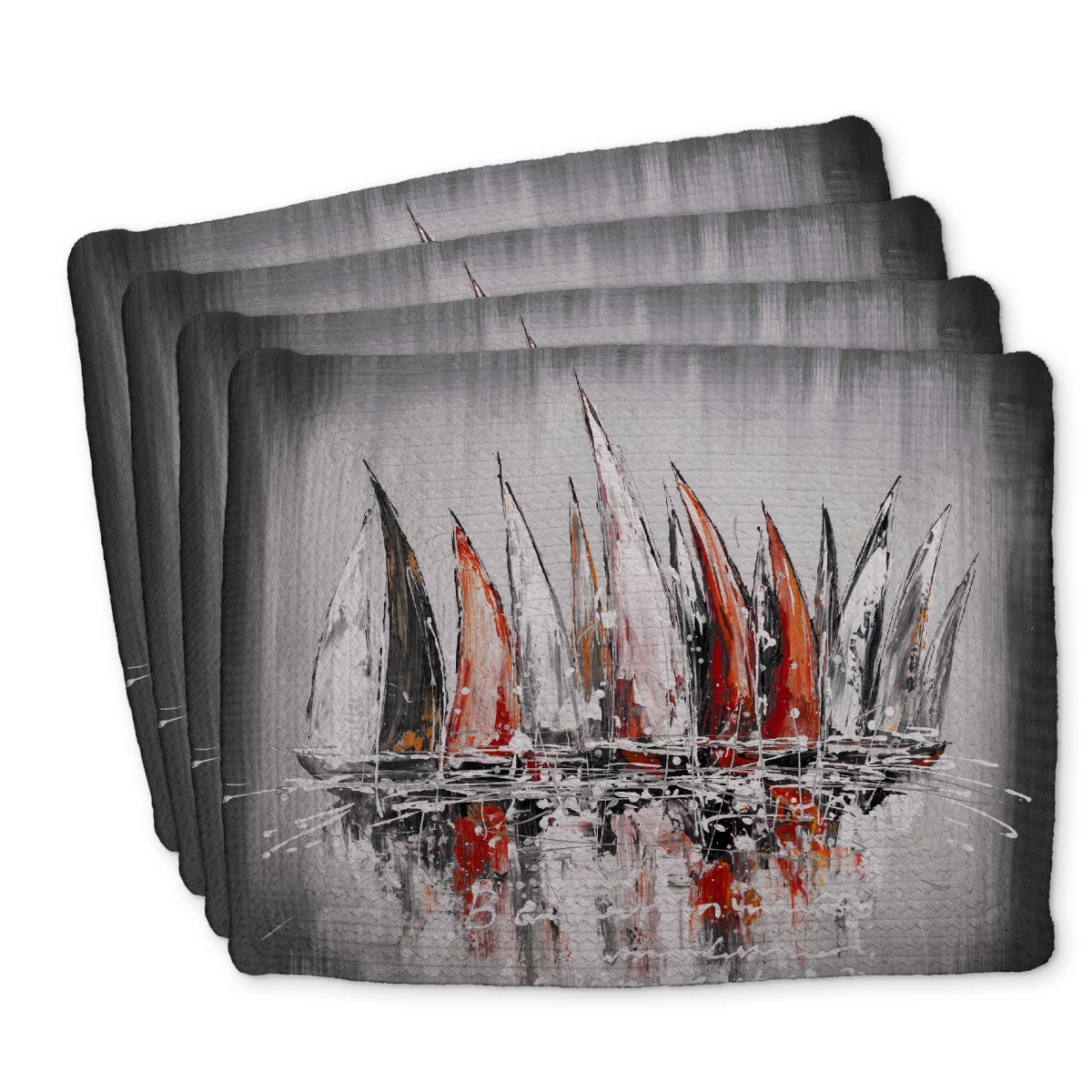 Picture of Begin Home Decor C4BP1418KATHK4 14 x 18 in. Sailboats with Paint Splash Braided Polyester Placemat - Set of 4