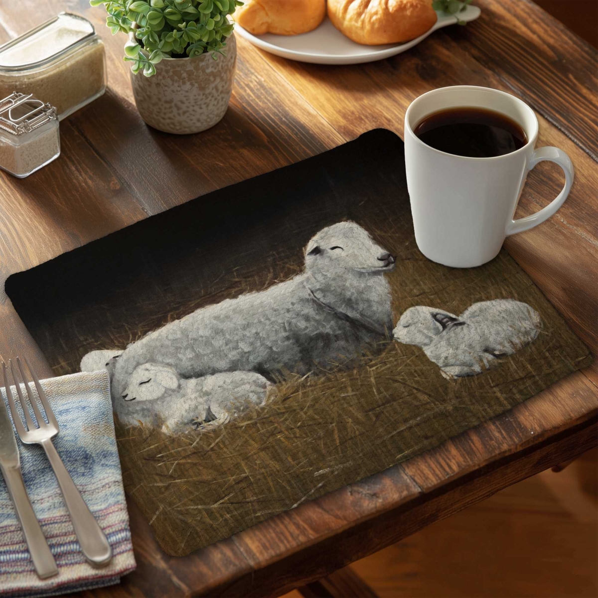 Picture of Begin Home Decor C4BP1418P2TJWN 14 x 18 in. Sheep & Lambs Braided Polyester Placemat - Home Decor - Set of 4