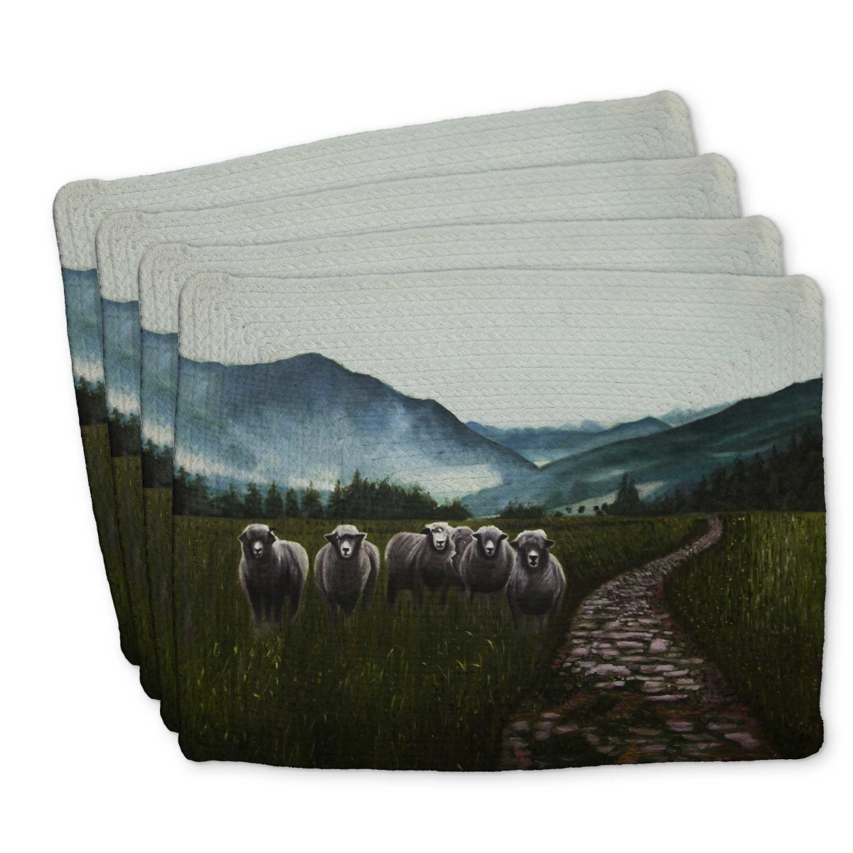 Picture of Begin Home Decor C4BP1418QTG26V 14 x 18 in. Sheep in the Countryside - Braided Polyester Placemat - Set of 4