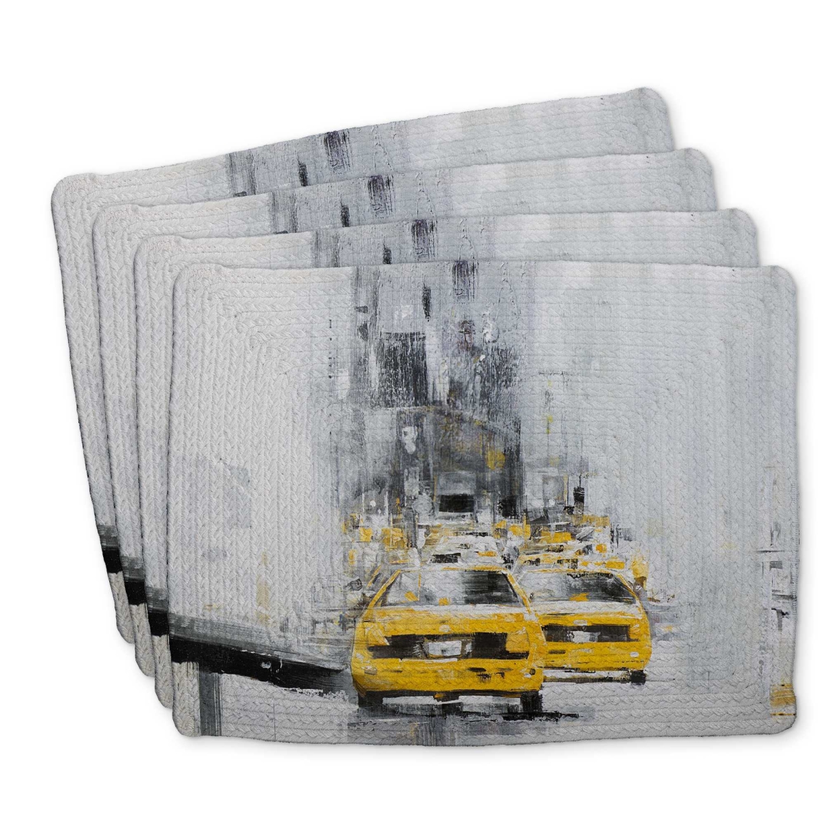 Picture of Begin Home Decor C4BP1418R3BN9U 14 x 18 in. Yellow Brooklyn Bridge Taxis Braided Polyester Placemat - Set of 4
