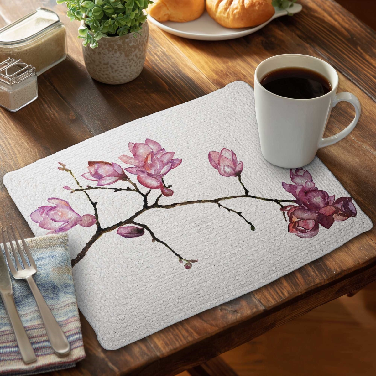 Picture of Begin Home Decor C4BP1418SZ3BV5 14 x 18 in. Branch of Cherry Blossoms Placemat - Braided Polyester Decor - Set of 4