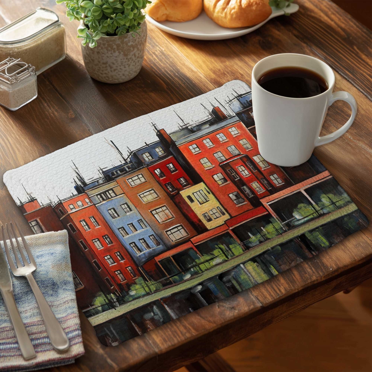 Picture of Begin Home Decor C4BP1418T5YVU6 14 x 18 in. Boston Fall Colors Buildings Braided Polyester Placemat - Set of 4