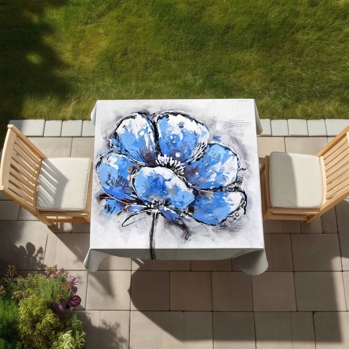 Picture of Begin Home Decor C1TC5858ZK9LTH 58 x 58 in. Abstract Blue Petals Tablecloth - Floral Indoor & Outdoor
