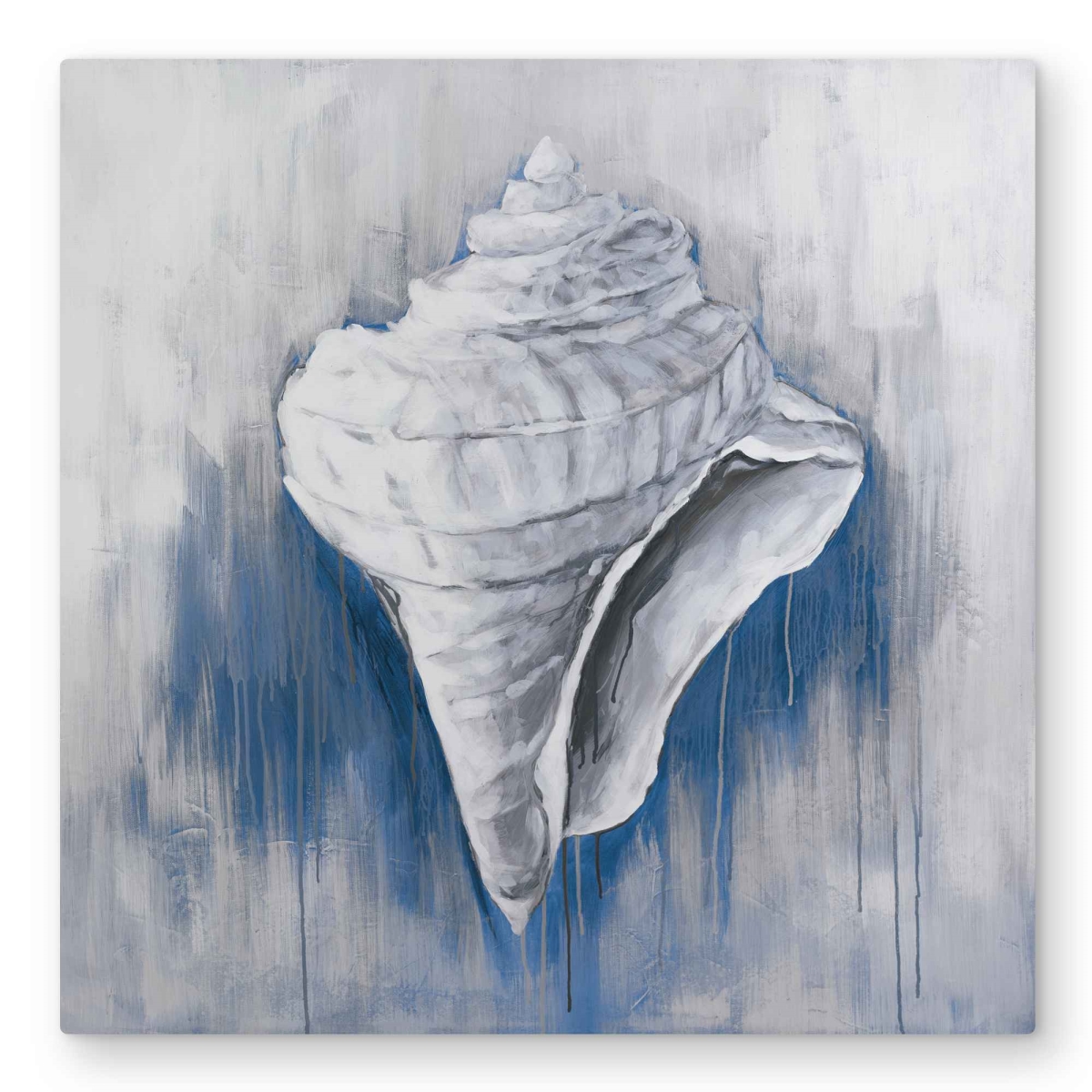 C1MP3232HM3B8T 32 x 32 in. Blue Conical Shell Wall Art - Coastal Classic Blue Metal Print Decor