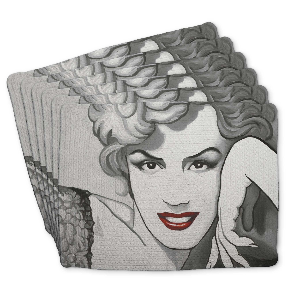 Picture of Begin Home Decor C6BP1418WIC5YH 14 x 18 in. Vintage Style Marilyn Monroe Braided Polyester Placemat - Set of 6