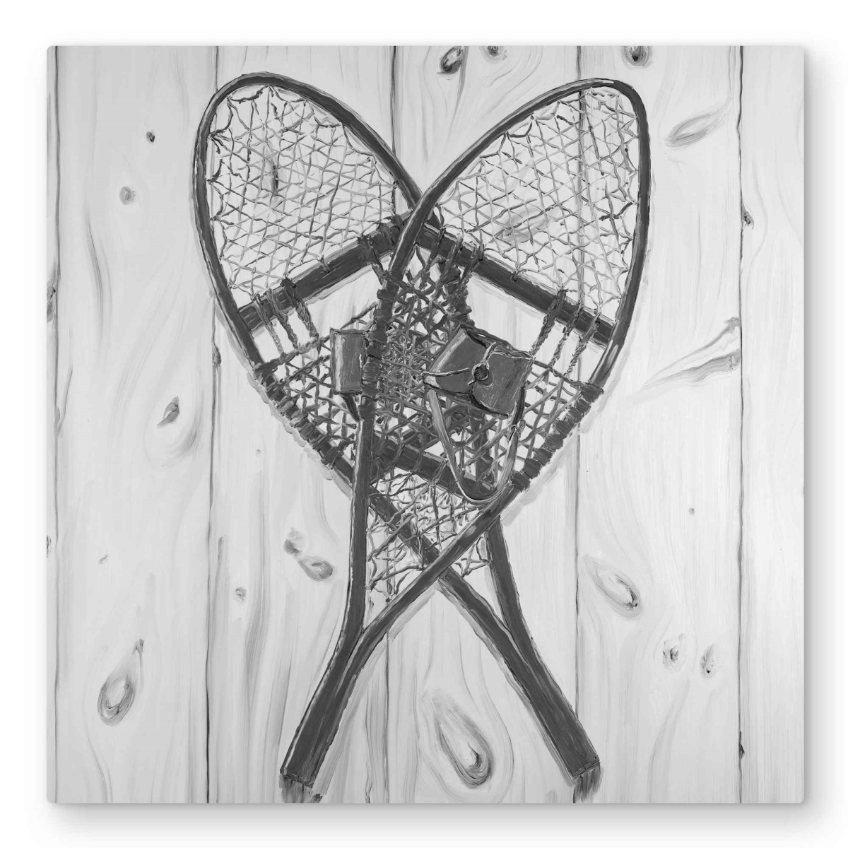C1MP3232WL2MC8 32 x 32 in. Vintage Monochrome Wood Snowshoes Wall Art - Black Metal Print Decor