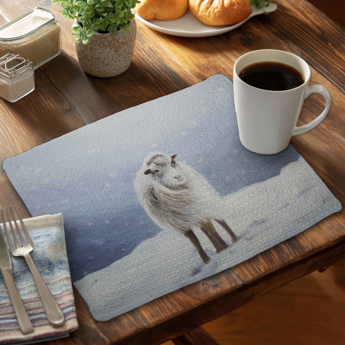 Picture of Begin Home Decor C6BP1418Y3UWZX 14 x 18 in. Long Hair Sheep Braided Polyester Placemat - Home Decor - Set of 6