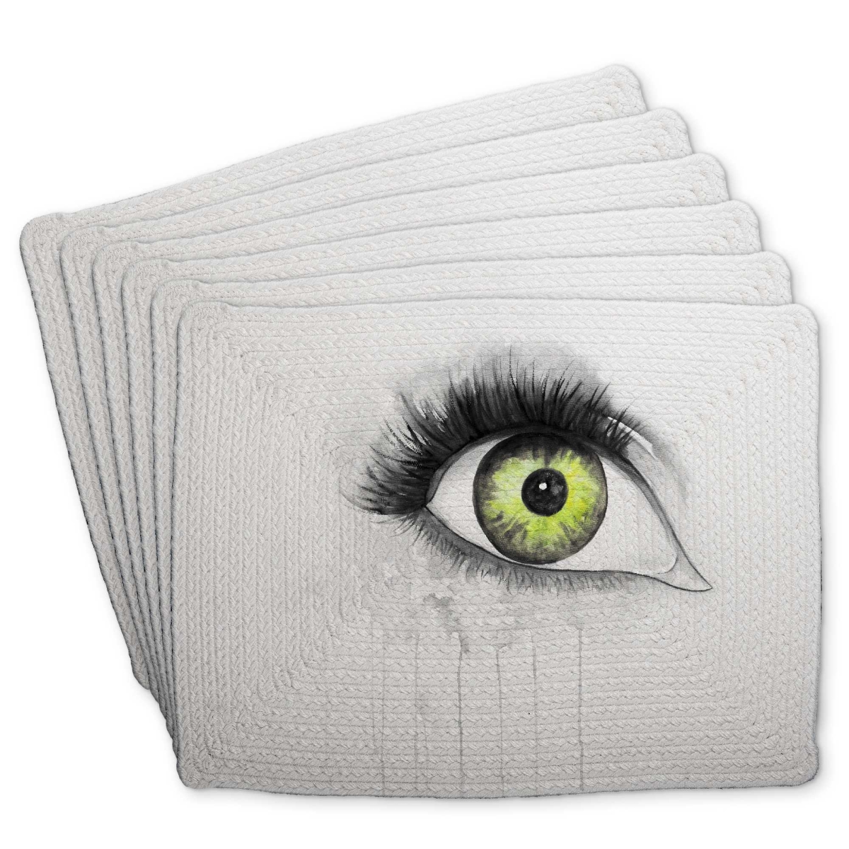 Picture of Begin Home Decor C6BP1418Y4P60M 14 x 18 in. Green Eye in Watercolor - Braided Polyester Placemat - Decor - Set of 6