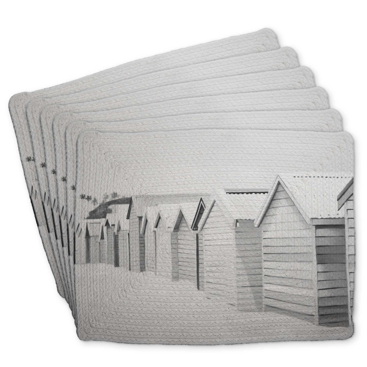 Picture of Begin Home Decor C6BP1418ZGBUO3 14 x 18 in. Beach Cabins Braided Polyester Placemat for Home Decor - Set of 6