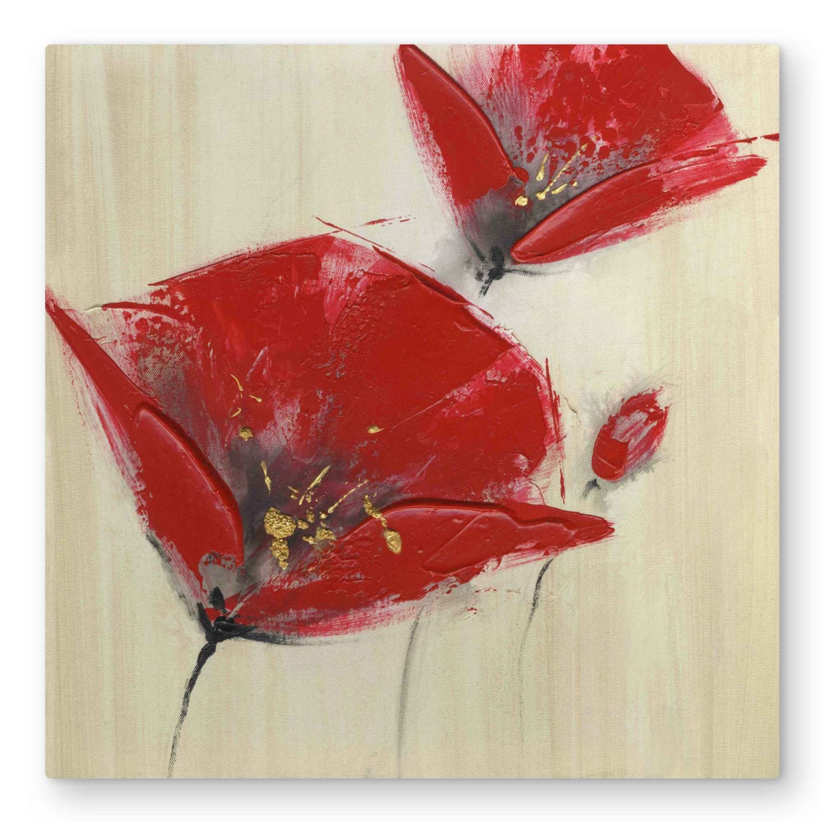 C1MP3232RYXHYO 32 x 32 in. Three Red Flowers with Texture Wall Art - Beige Floral Metal Print