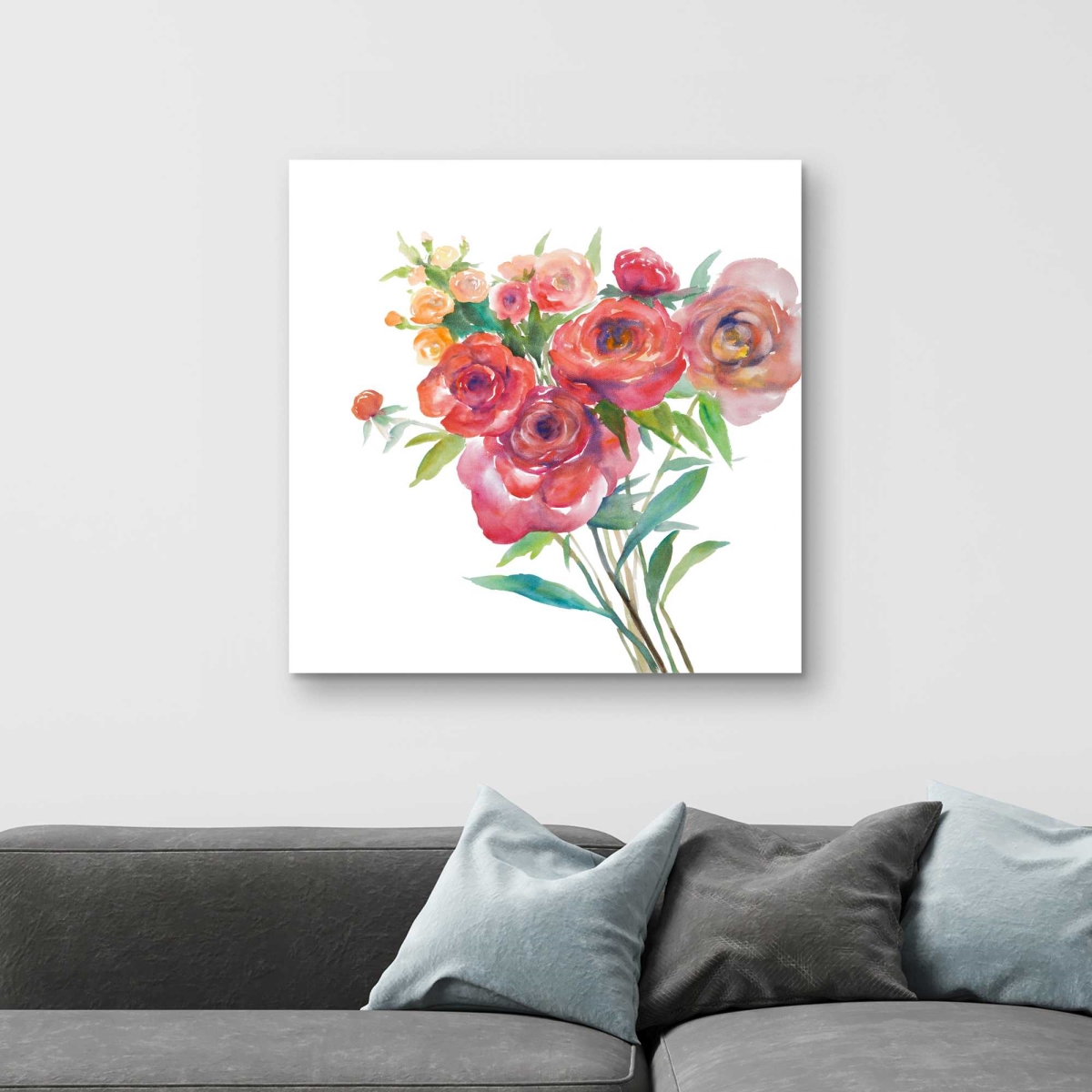 C1RC32321MJX8B 32 x 32 in. Watercolor Bouquet of Flowers - Floral Bedroom Canvas Decor