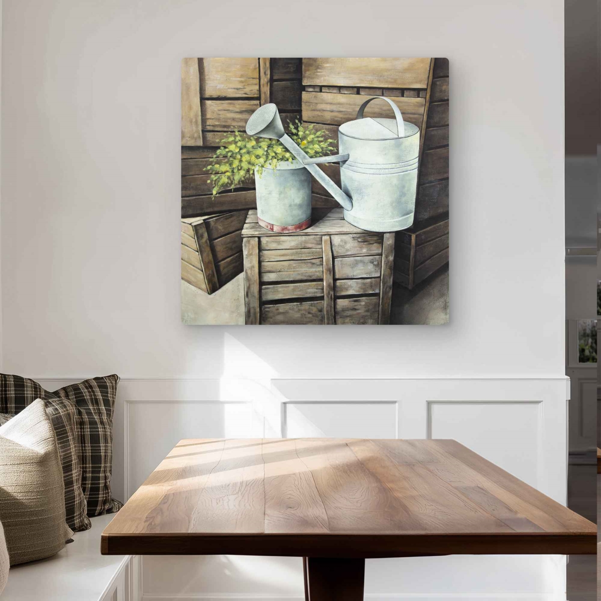 C1MP3232XIBWO0 32 x 32 in. Vintage Watering Can - Brown Still Life Metal Print Wall Art - Decor