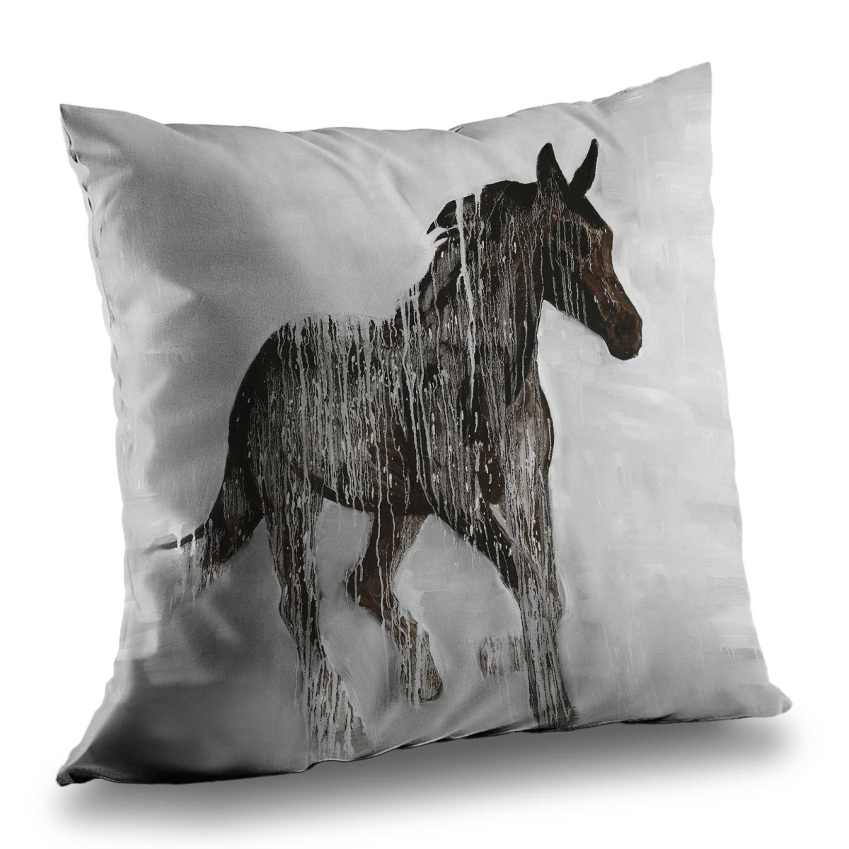 C1PC1414HKINZ9 14 x 14 in. Abstract Brown Horse - Gray Poly Twill Throw for Home Decor