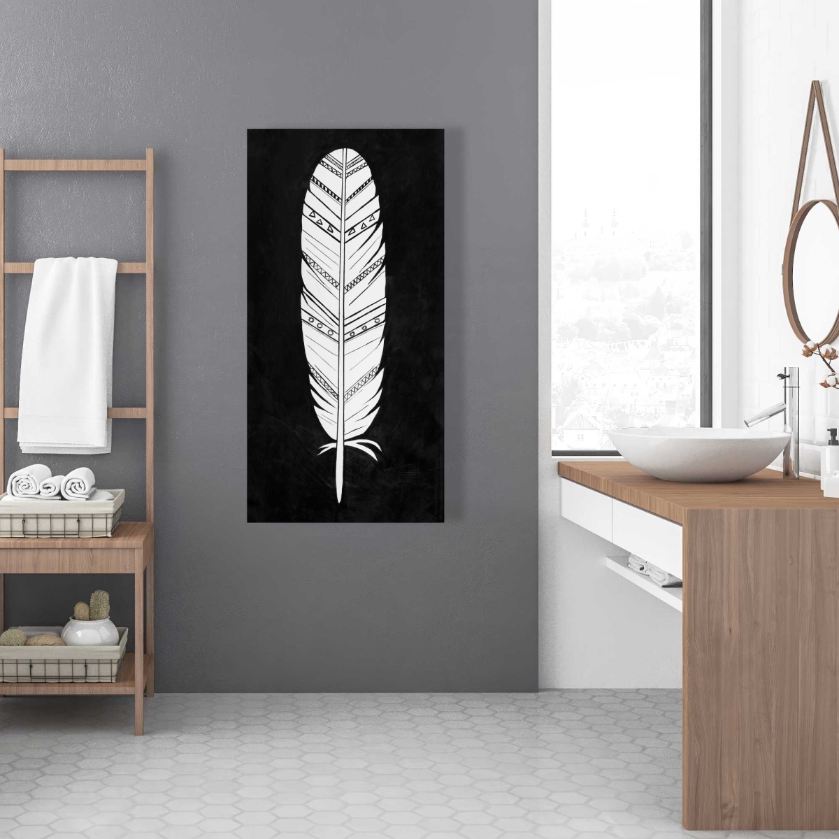 C1RC24489WP2Y7 24 x 48 in. Native American Feather - Office Feathers Canvas