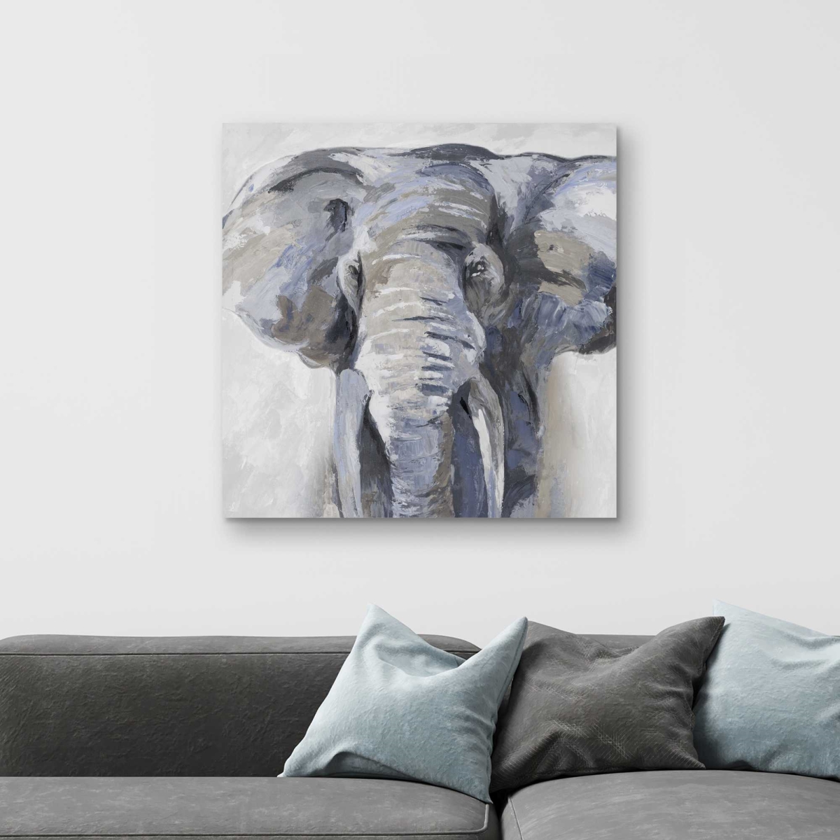 C1RC3232UO8FWL 32 x 32 in. Pastel Blue Elephant - African Animals Canvas for Home Decor