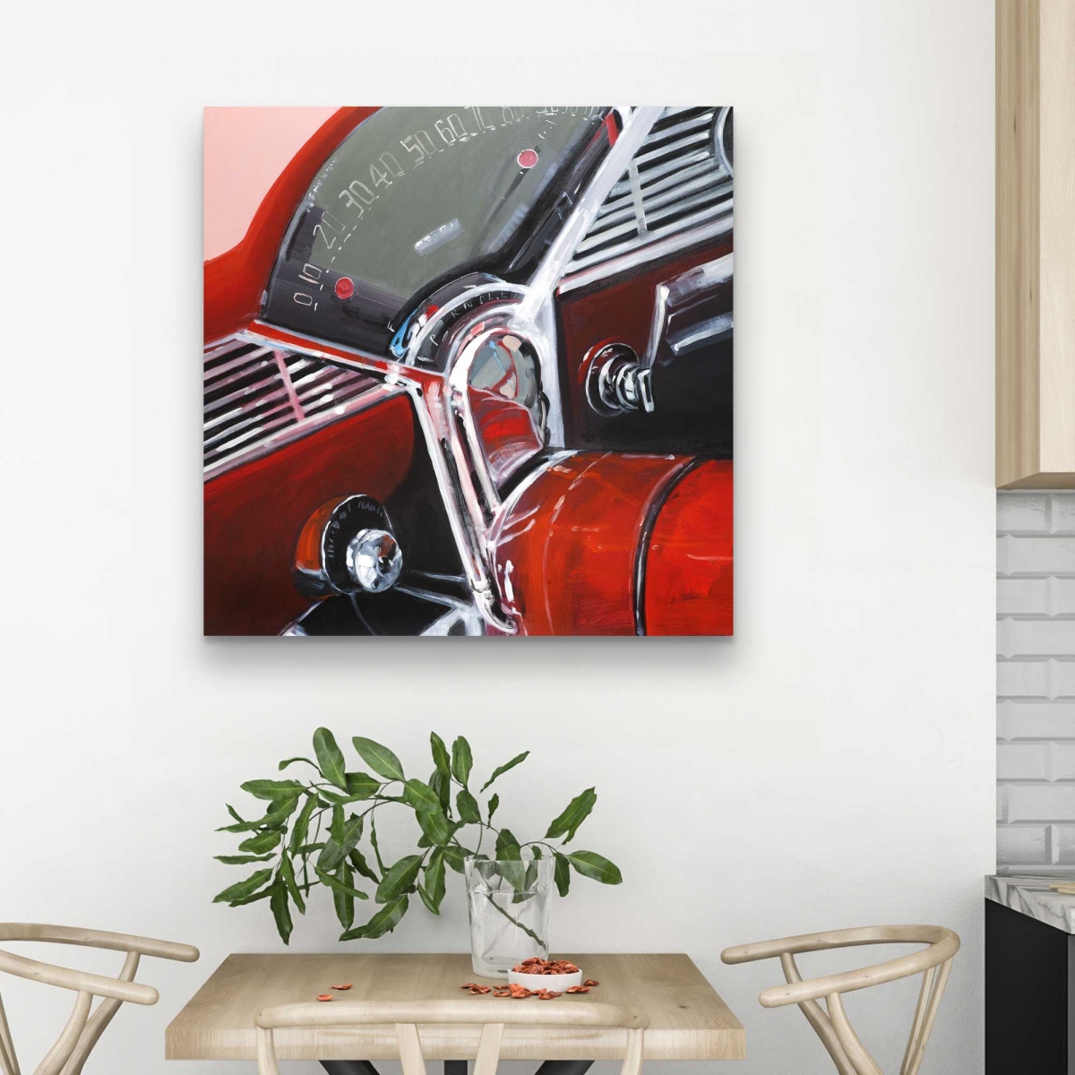 C1RC3232ZZJFXB 32 x 32 in. Vintage Red Car Dashboard - Office Transportation Canvas