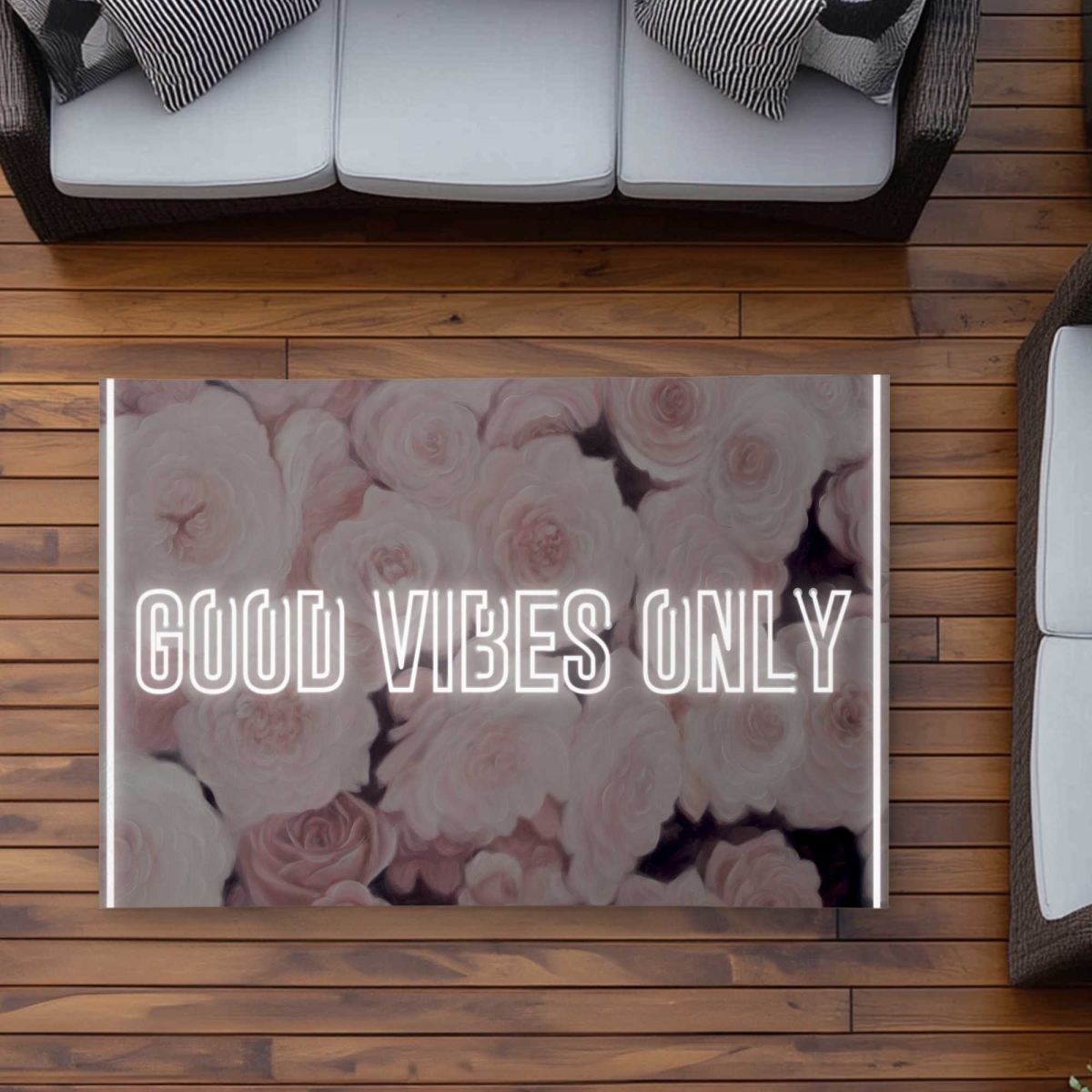 C1ROAR351E8LU5 3 x 5 ft. Good Vibes Only - Roses Outdoor Rectangle Area Rug for Home Decor