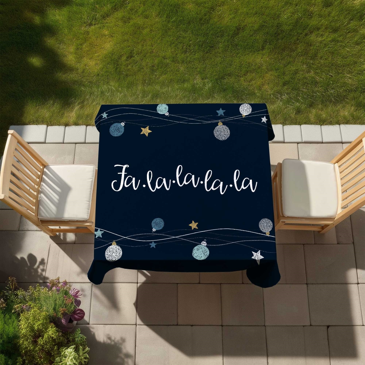 Picture of Begin Home Decor C1TC5858JMZX8D 58 x 58 in. Fa-La-La-La-La Song Blue Tablecloth - Indoor & Outdoor Decor