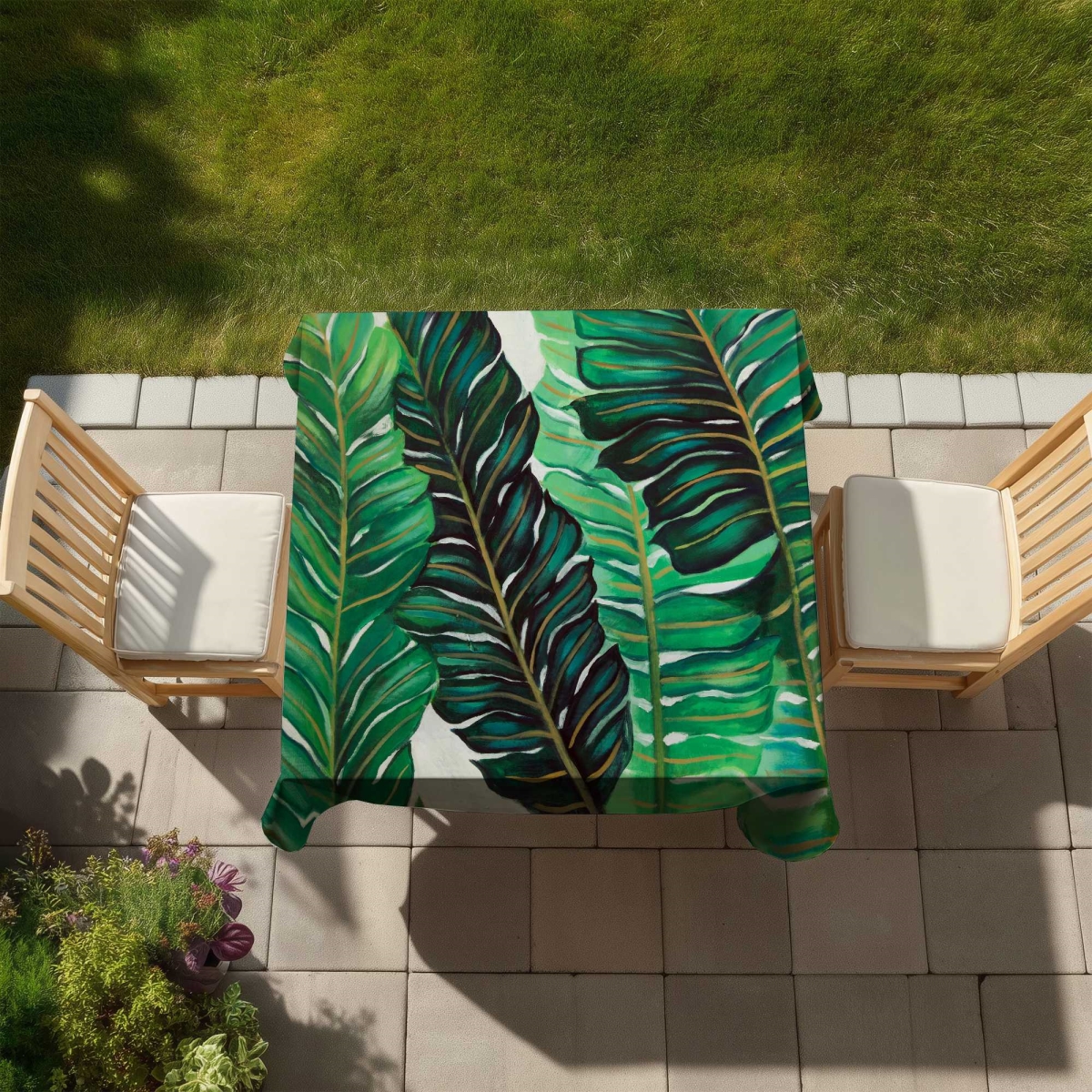 Picture of Begin Home Decor C1TC5858N5E3QU 58 x 58 in. Several Exotic Plant Leaves Tablecloth - Botanical Decor