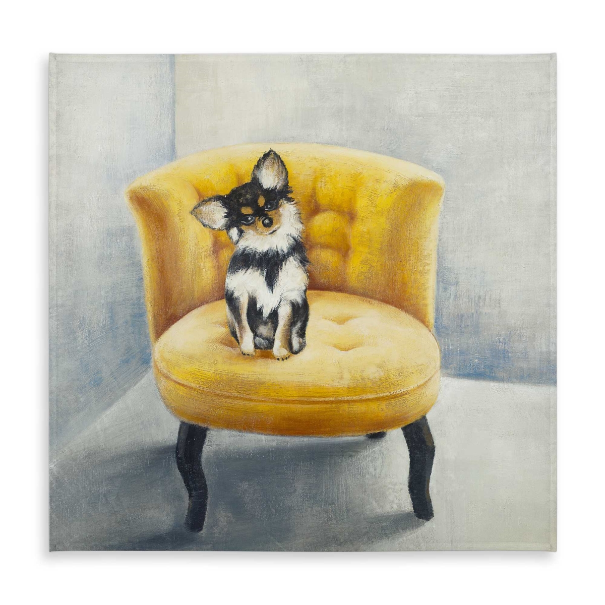 Picture of Begin Home Decor C1TC5858T9ZTDZ 58 x 58 in. Long-Haired Chihuahua on Yellow Armchair - Contemporary Tablecloth