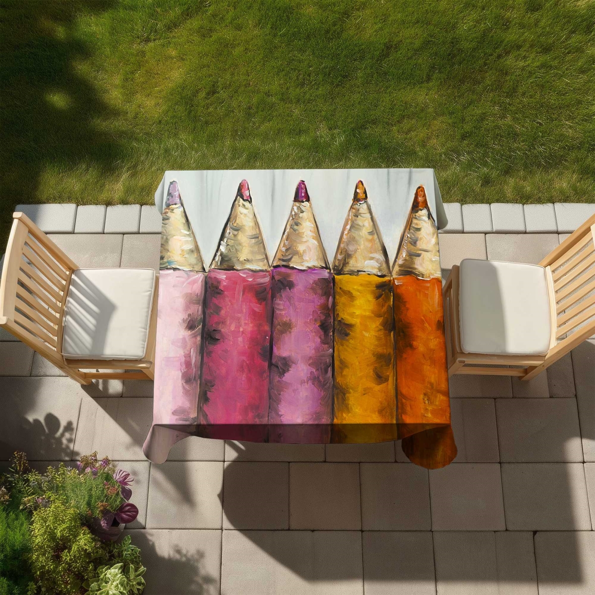 Picture of Begin Home Decor C1TC5858THM4ZV 58 x 58 in. Colouring Pencils - Versatile Tablecloth for Home Decor