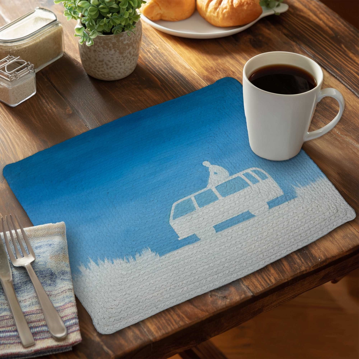 Picture of Begin Home Decor C4BP1418EDBO5W 14 x 18 in. Relax Camping Car - Braided Polyester Placemat - Home Decor - Set of 4